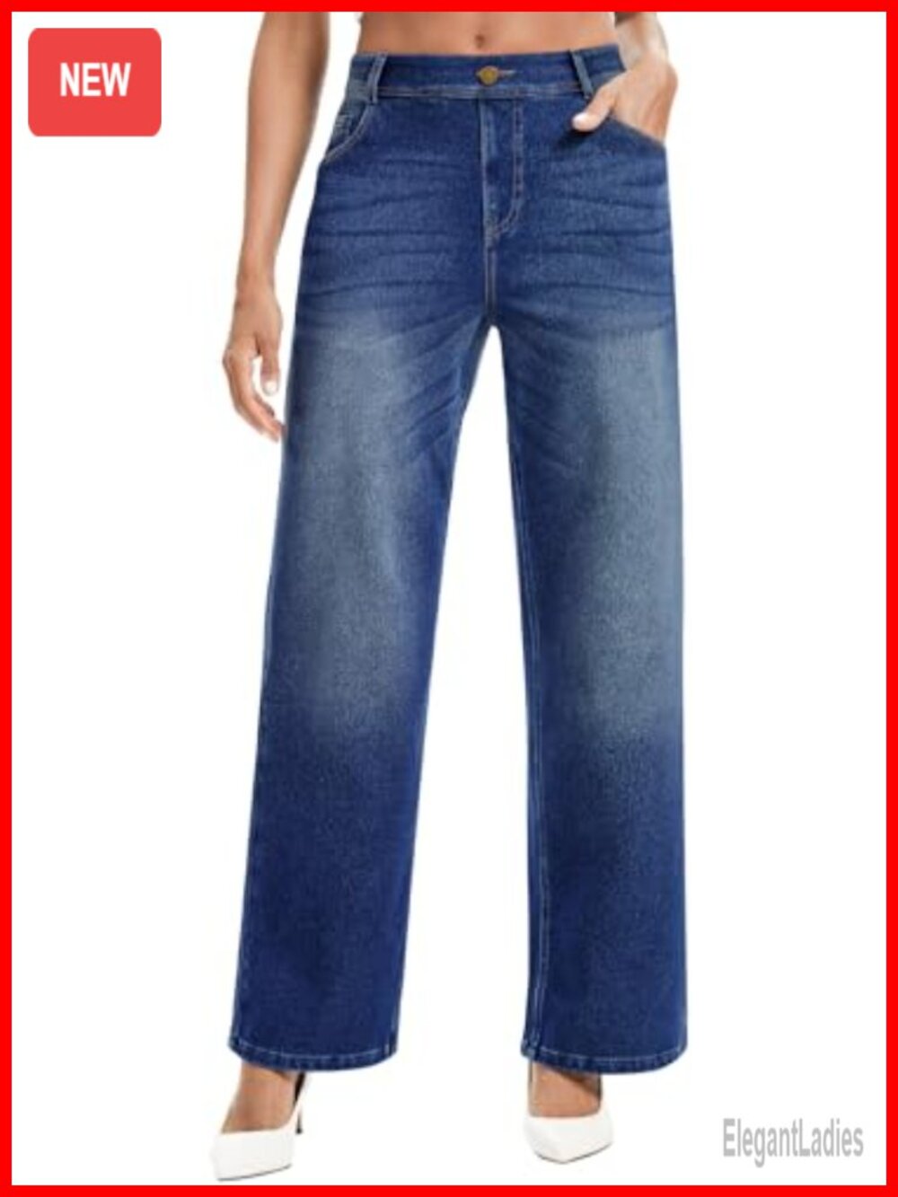 Women's Stretchy Wide Leg Pull On Jeans High Waisted Baggy Denim Pants